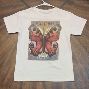 Mighty Fine “Mariposa” Butterfly Graphic Tee XS White Retro Boho Art Nouveau
